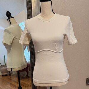 Fabletics Cream Ribbed Short Sleeve Tee